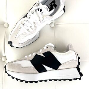New Balance 327 White, Beige & Black Retro Runner Sneakers